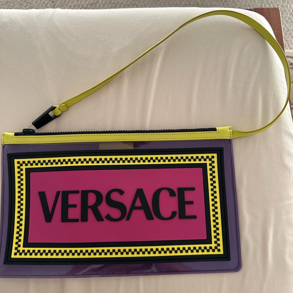Versace Vinyl Rubber Calfskin 90s Logo Pouch Multicolor